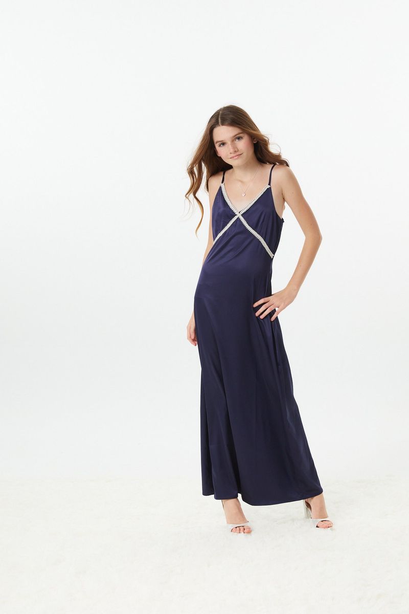 Teen Miller Navy Satin Maxi Dress