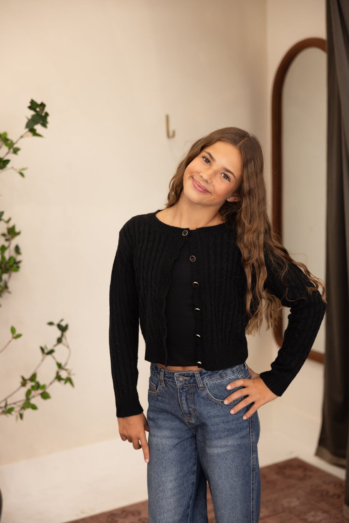 Tween Tess Black Braid Knit Cardigan