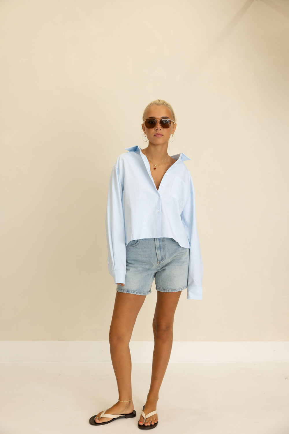 Lindsay Light Blue Button-Front Collared