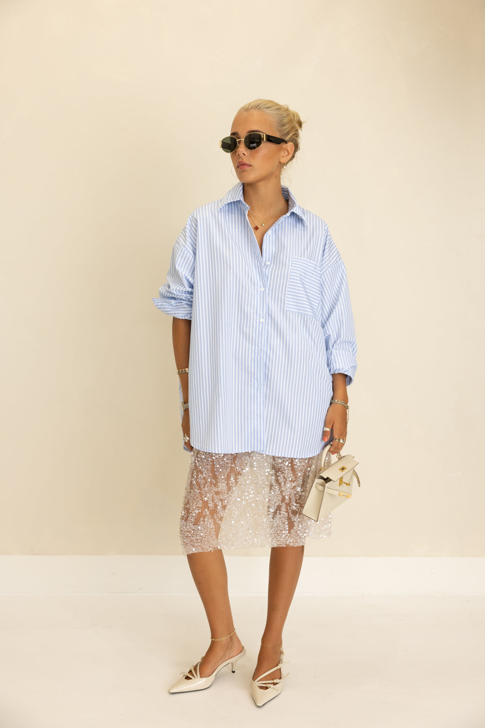 Laurent Sequin Sheer Midi Skirt