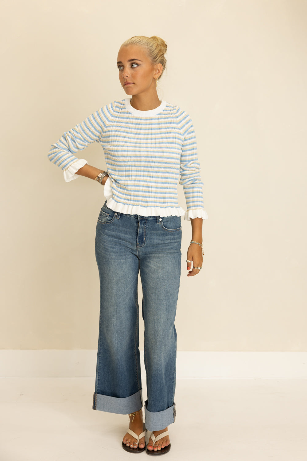 Clementine Striped Ruffled Hem Sweater