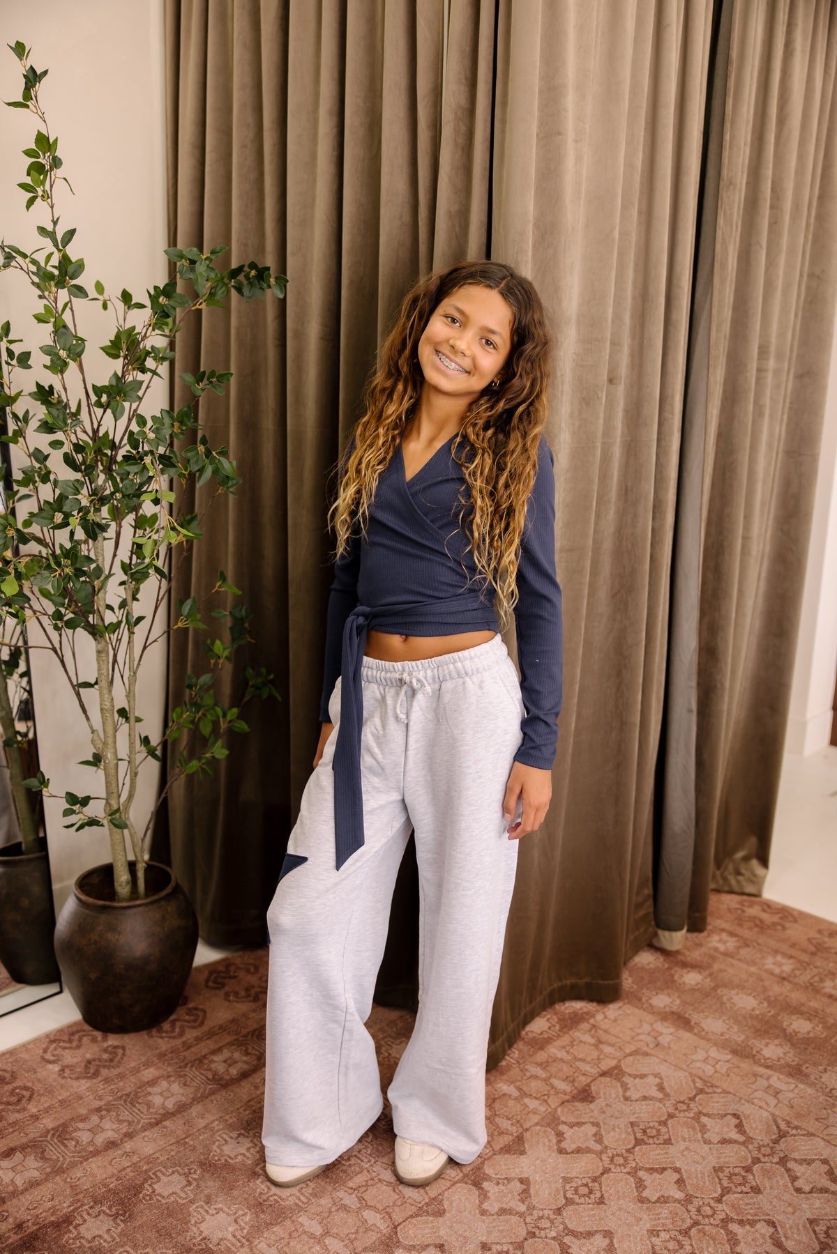 Ever Navy Rib Wrap Top | Tween