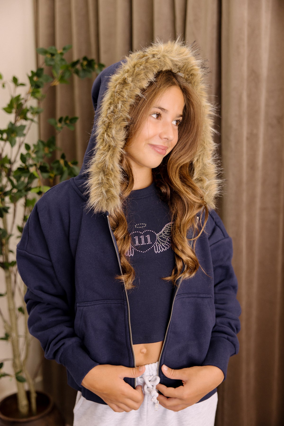 Adrianna Fur Hood Zip Up | Tween