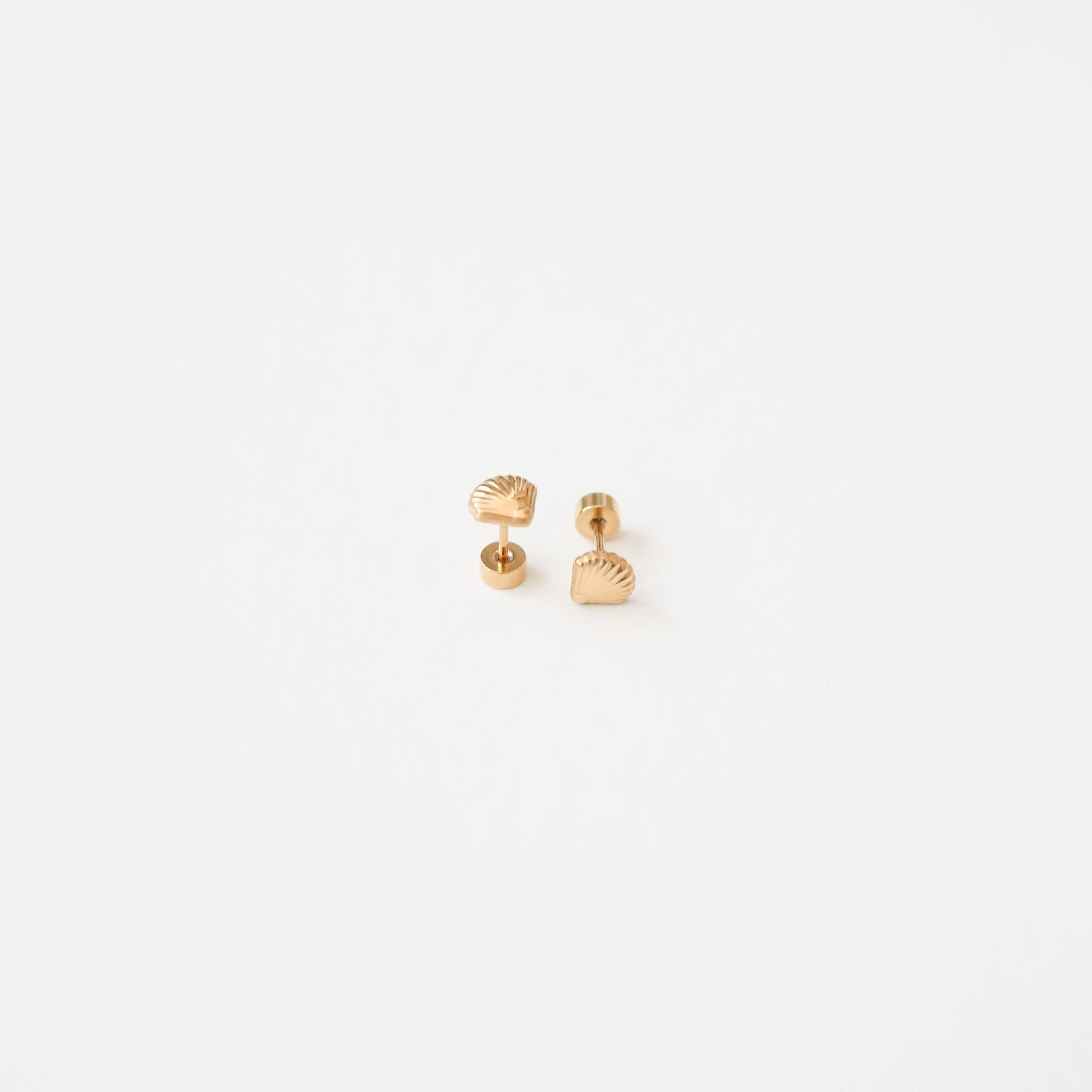 Seashell Stud Earring - Hypoallergenic, Flat Back, Girl Gift