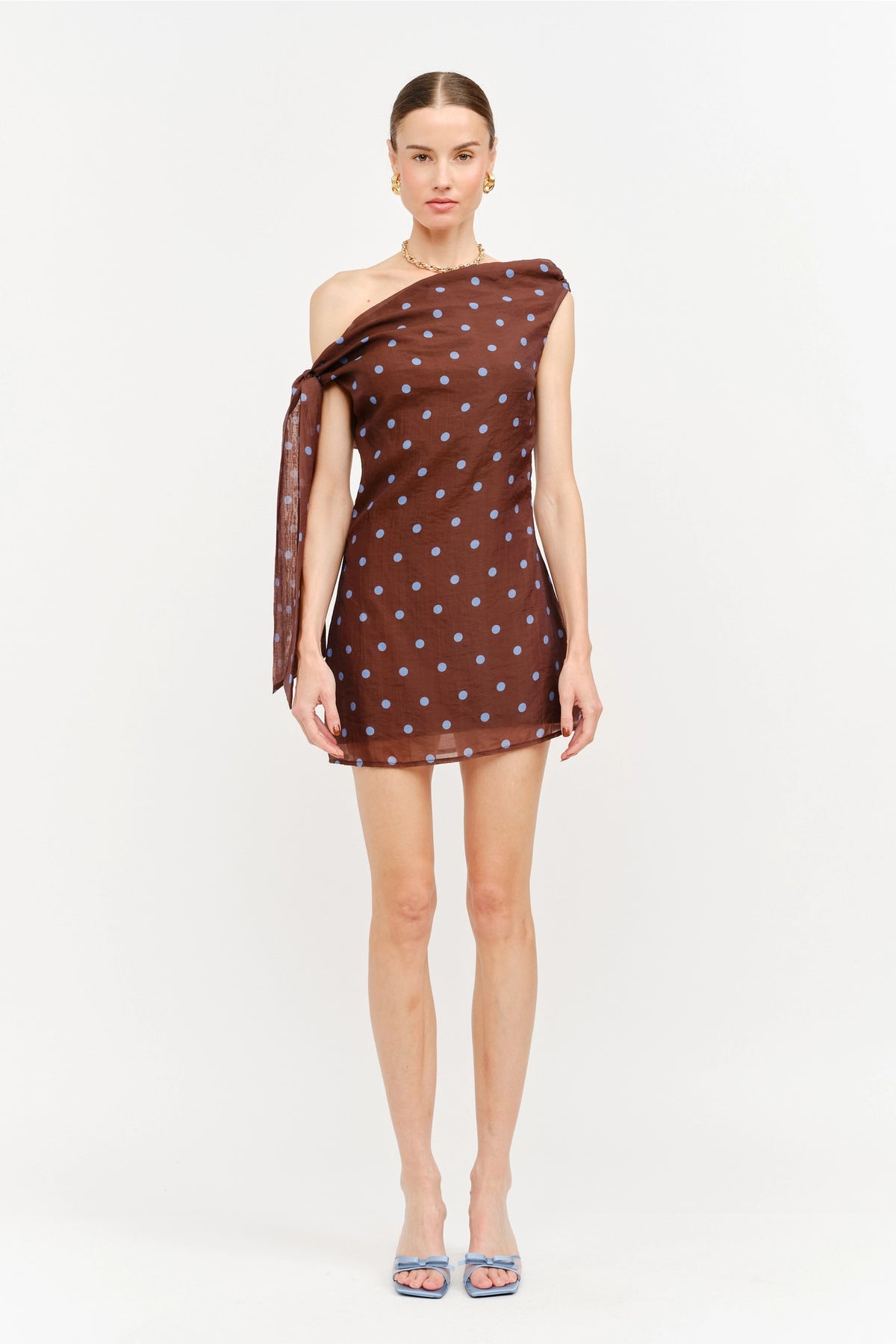 Topaz Brown Dot Asymmetrical Mini Dress