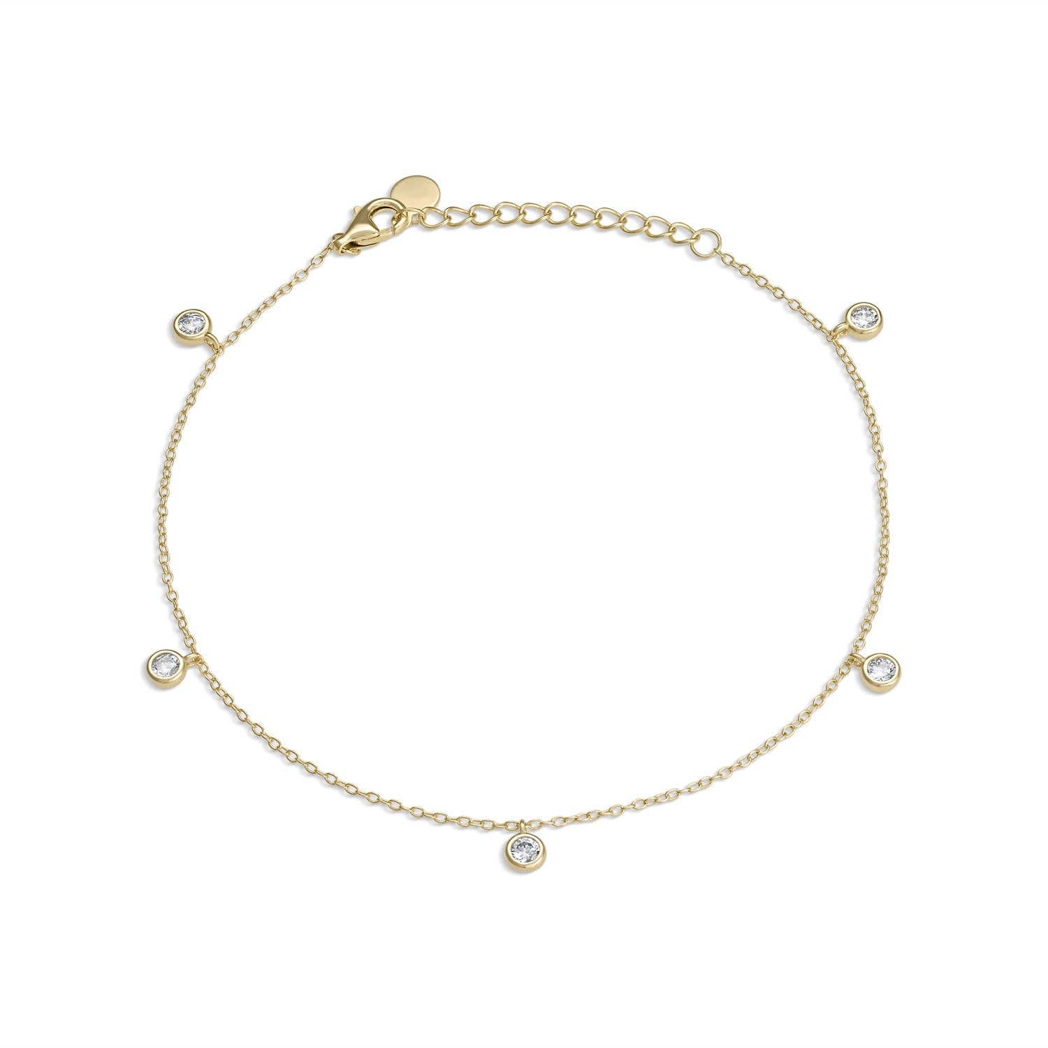 Vermeil Bezel CZ Diamond Dangle Anklet