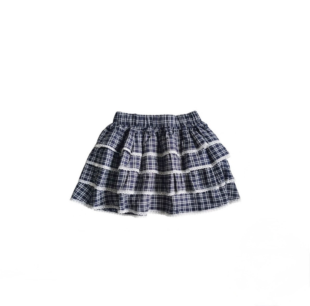 Tween Hazel Navy & White Check Tiered Skirt