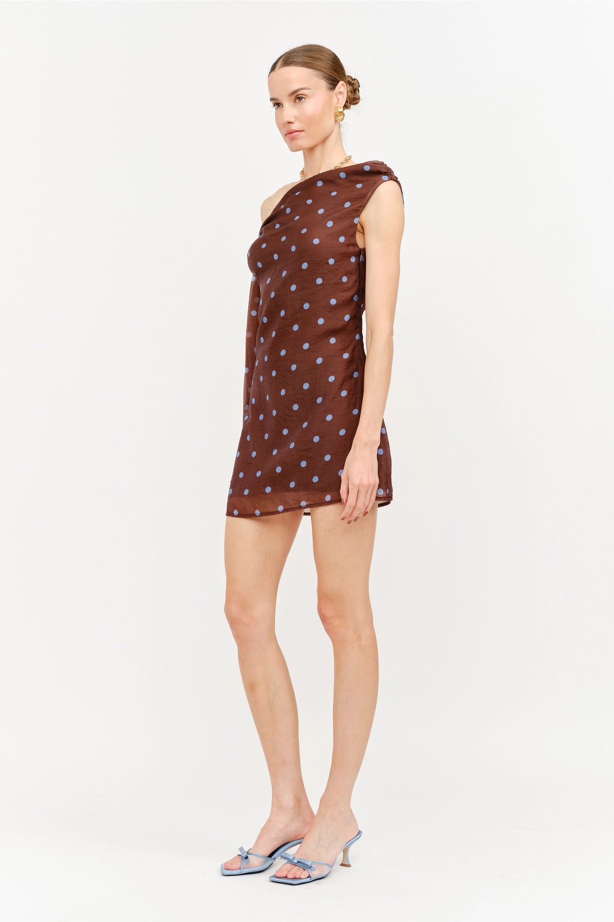 Topaz Brown Dot Asymmetrical Mini Dress