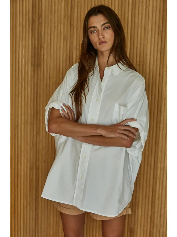 Celine White Oversized Short Sleeve Blouse