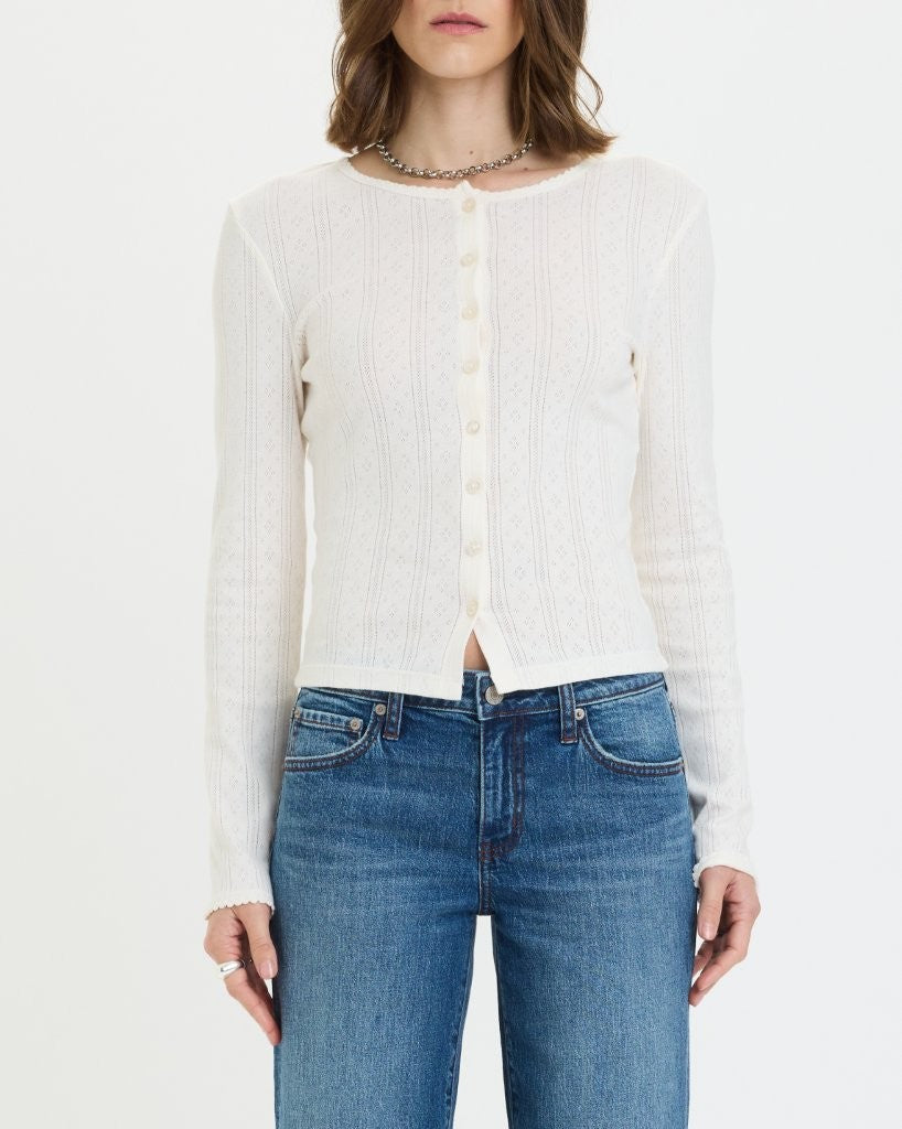 Stargazer Pointelle Cardigan in Cloud Dancer cream pointelle knit