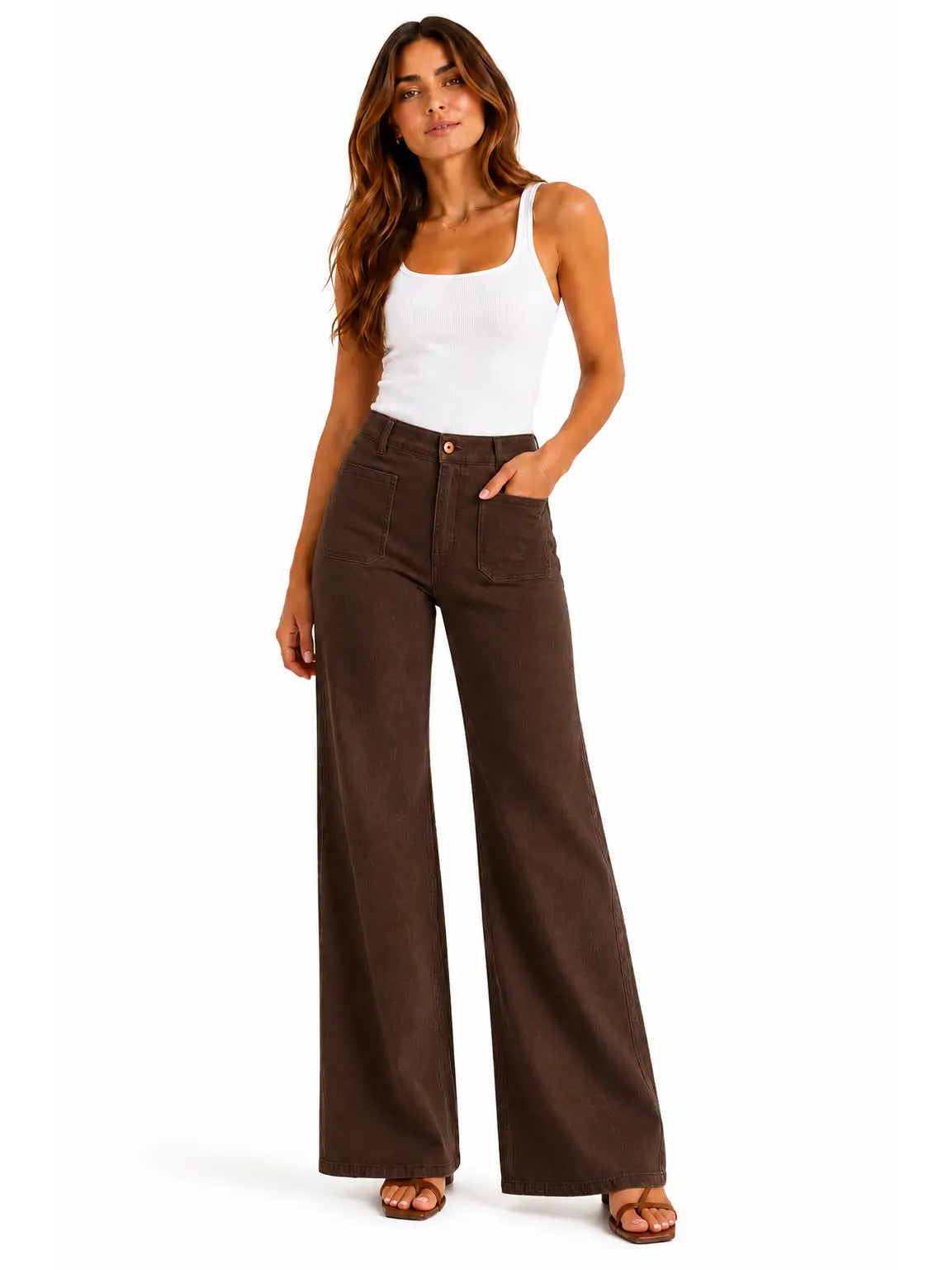 Rosalind Espresso Patch Pocket Wide Leg