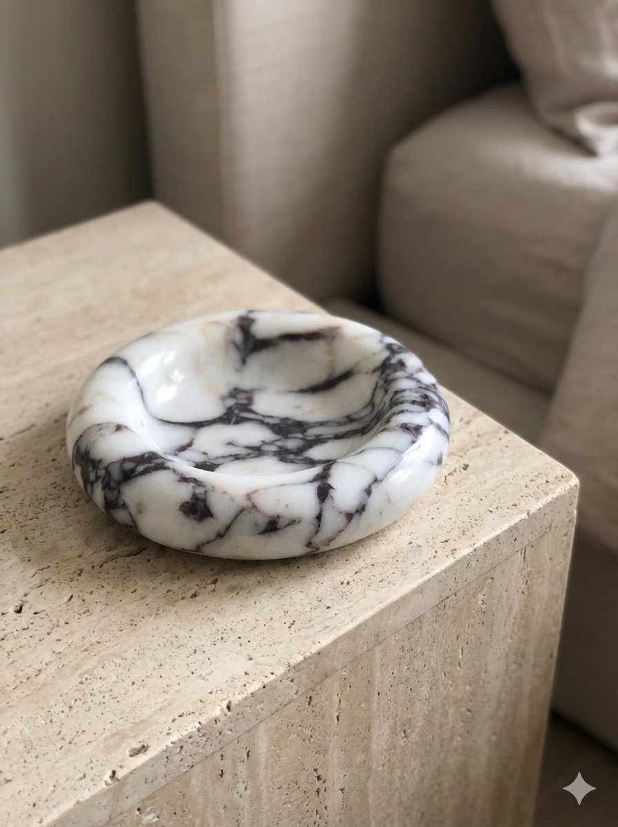 Polished Calacatta Viola Marble Decorative Bowl