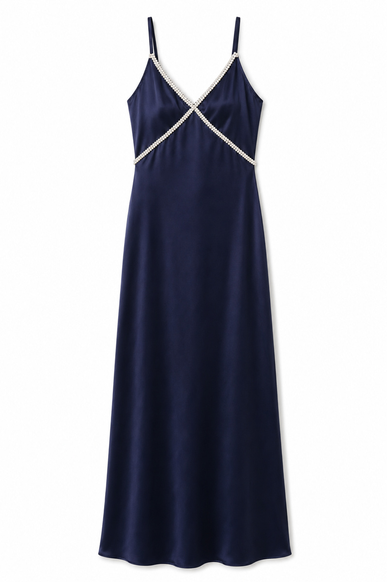 Teen Miller Navy Satin Maxi Dress