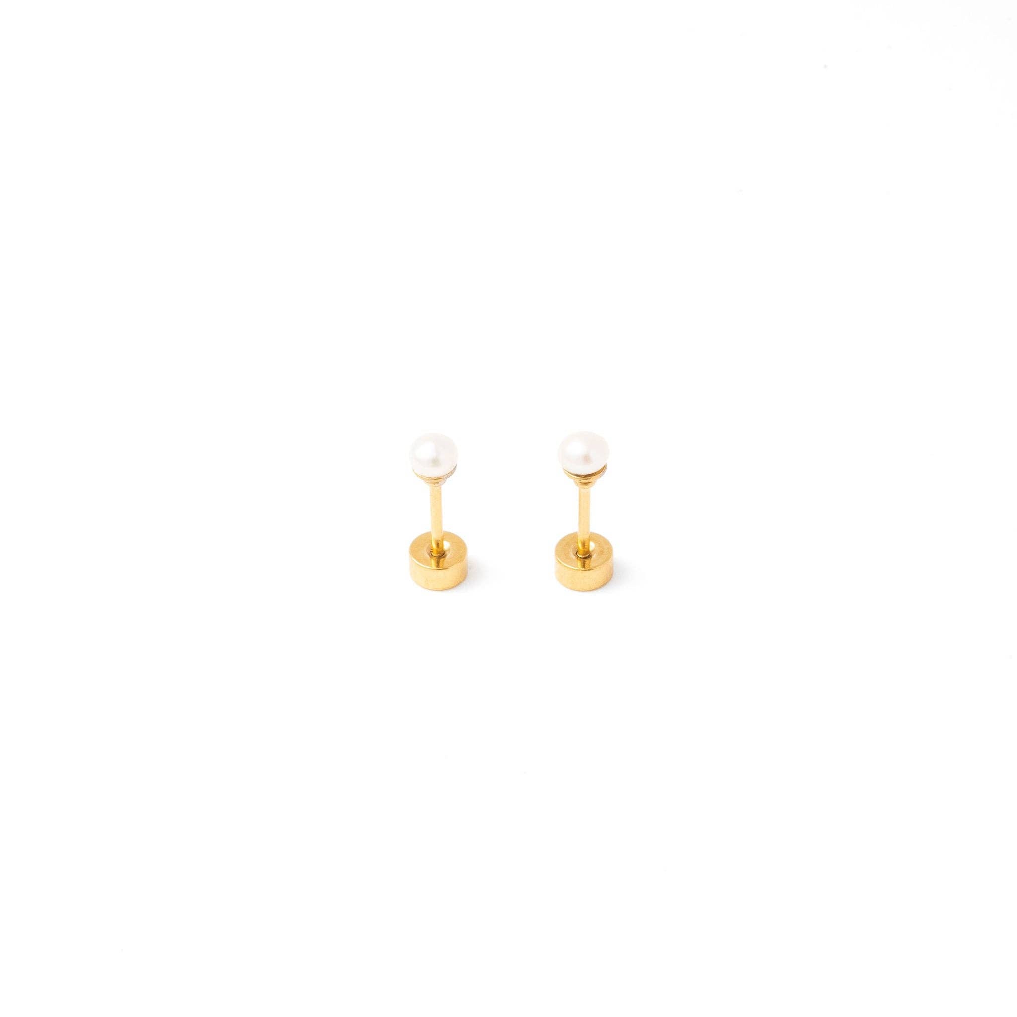 Mini Pearl Stud Earrings - Hypoallergenic, Flat Back, Girl