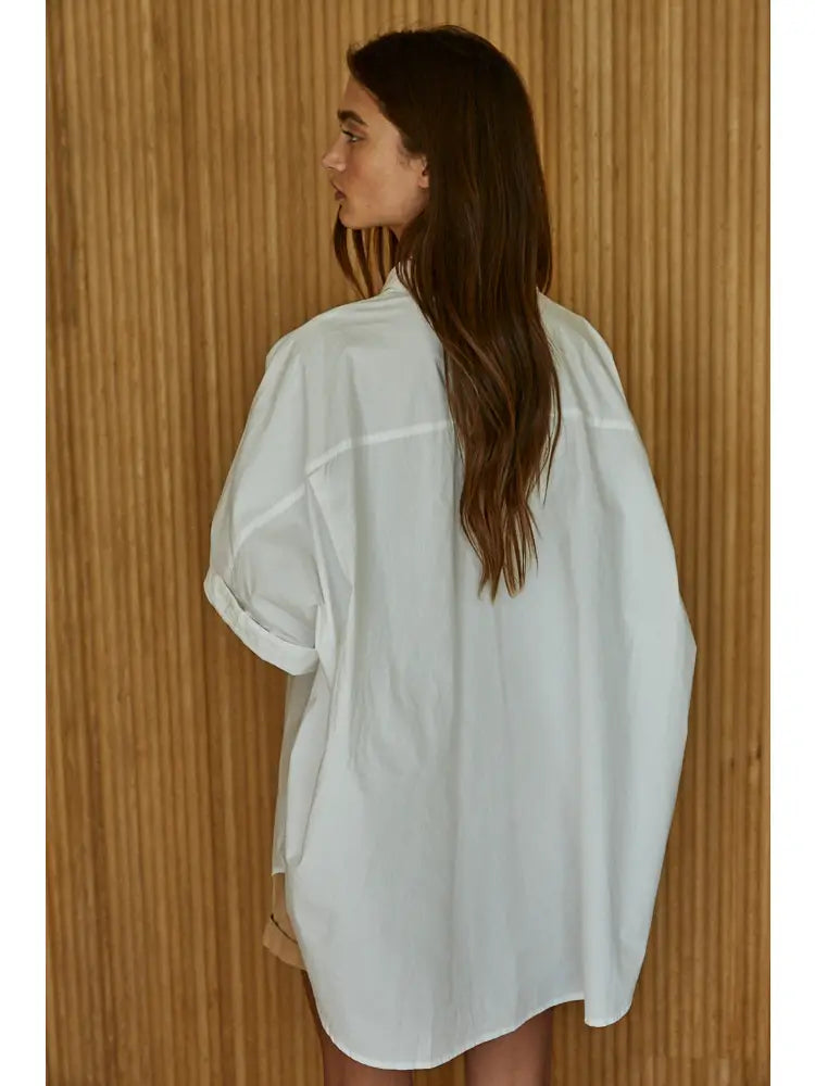 Celine White Oversized Short Sleeve Blouse