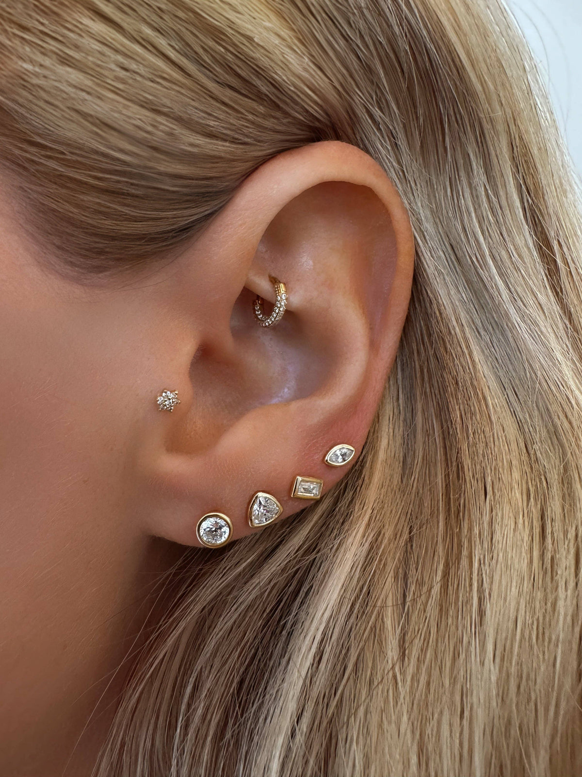 14k Vermeil Bezel Trillion Cut CZ Diamond Studs