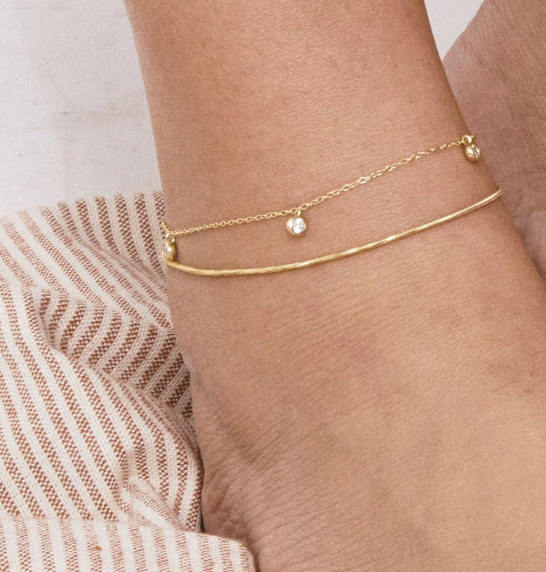 Vermeil Bezel CZ Diamond Dangle Anklet