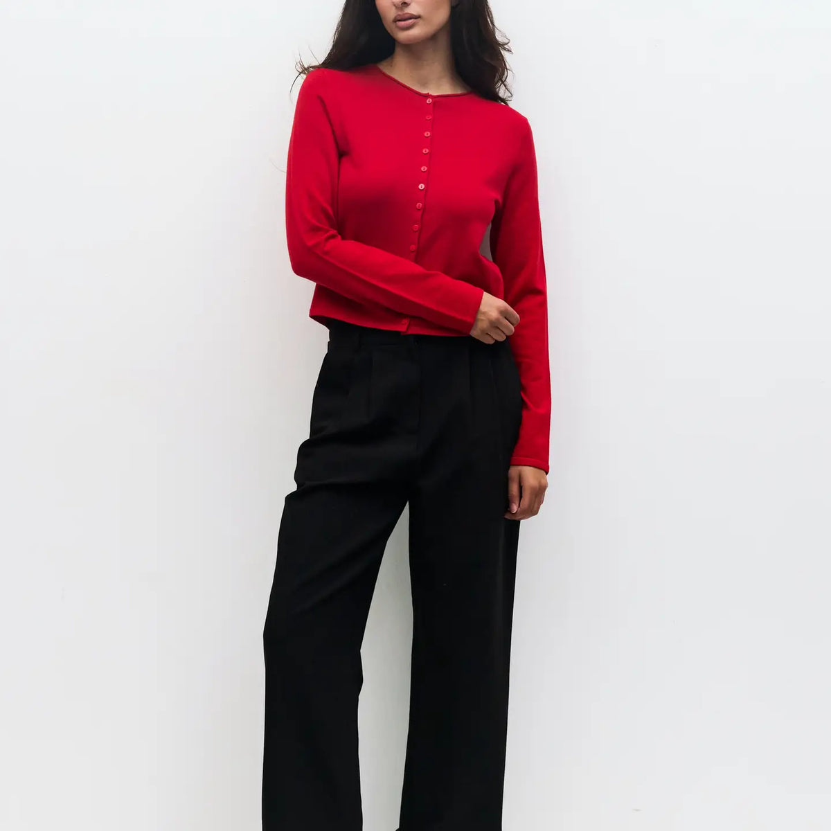 Shea Red Cropped Button Cardigan