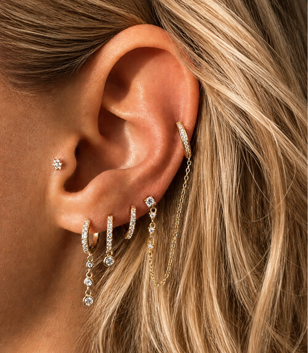 14k Vermeil Reversible Chain Cuff Stud Earring