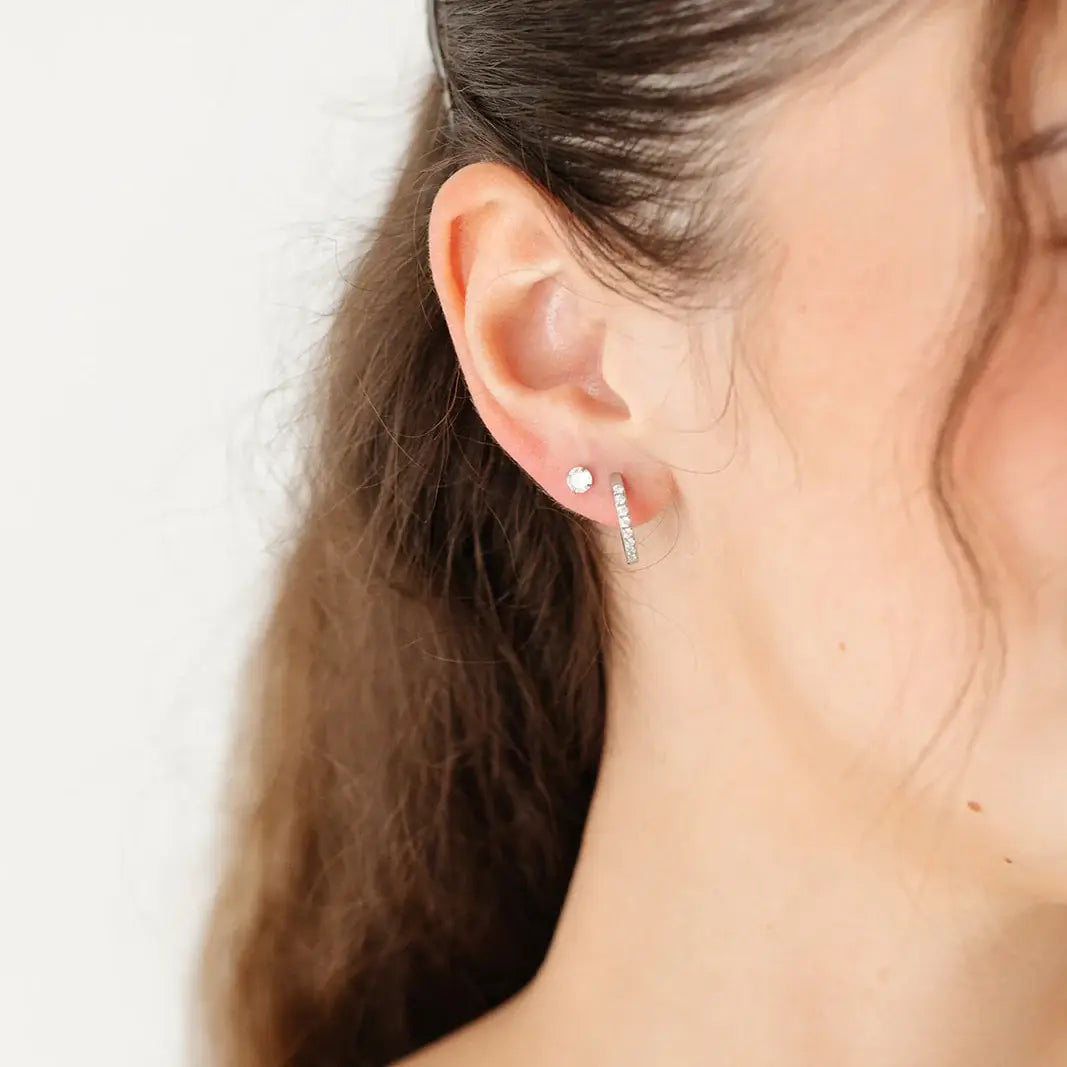 Gem Hoop Earrings - Hypoallergenic, Flat Back, Girl Gift