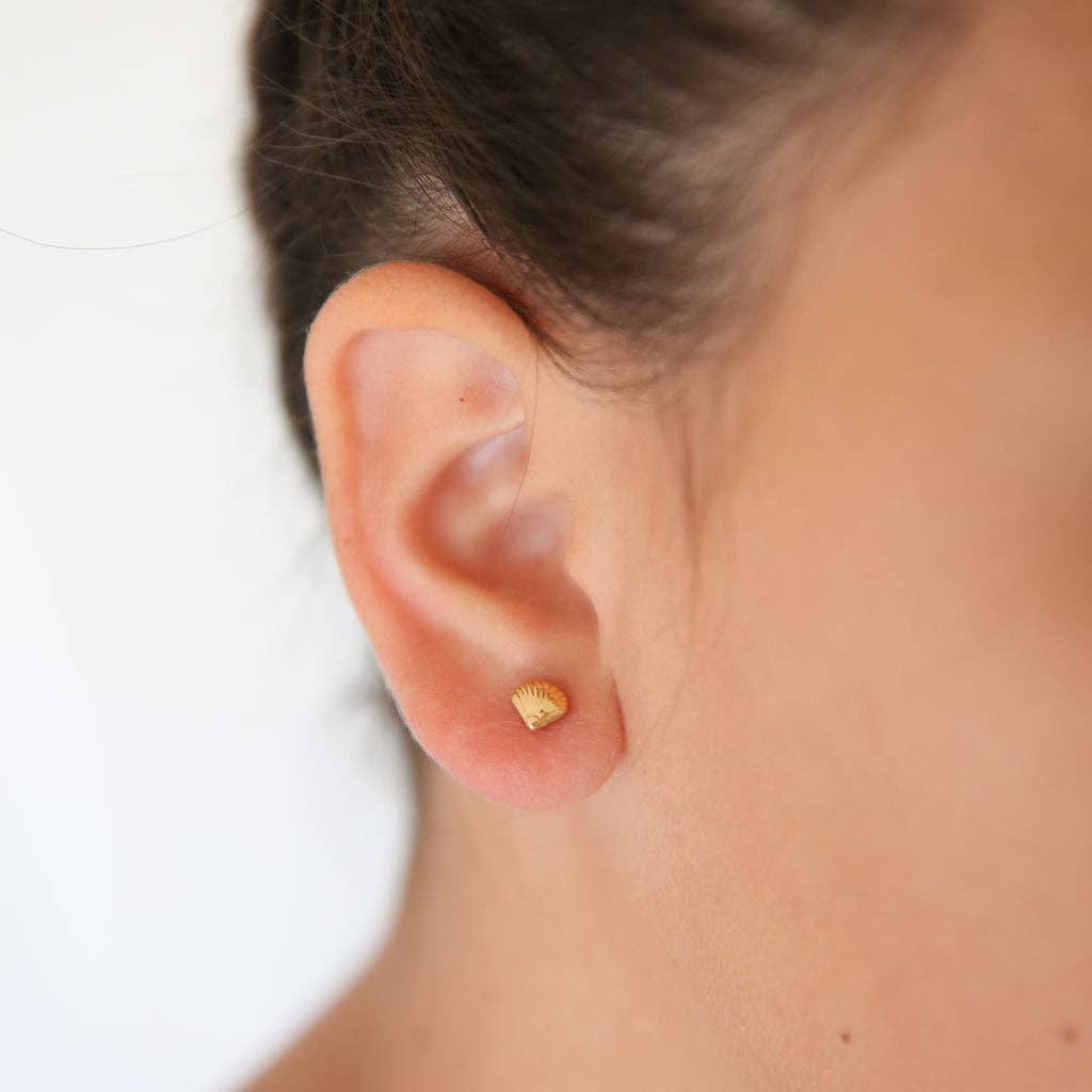 Seashell Stud Earring - Hypoallergenic, Flat Back, Girl Gift