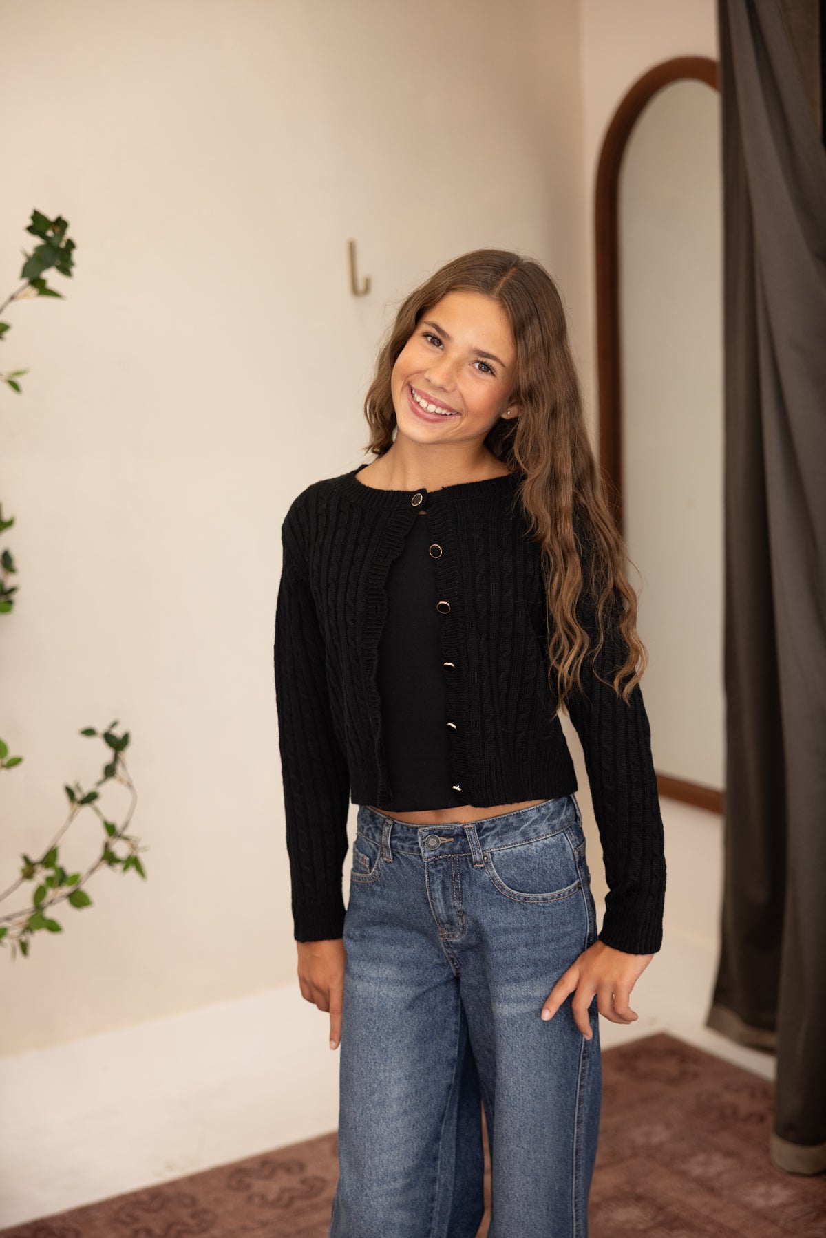Tween Tess Black Braid Knit Cardigan