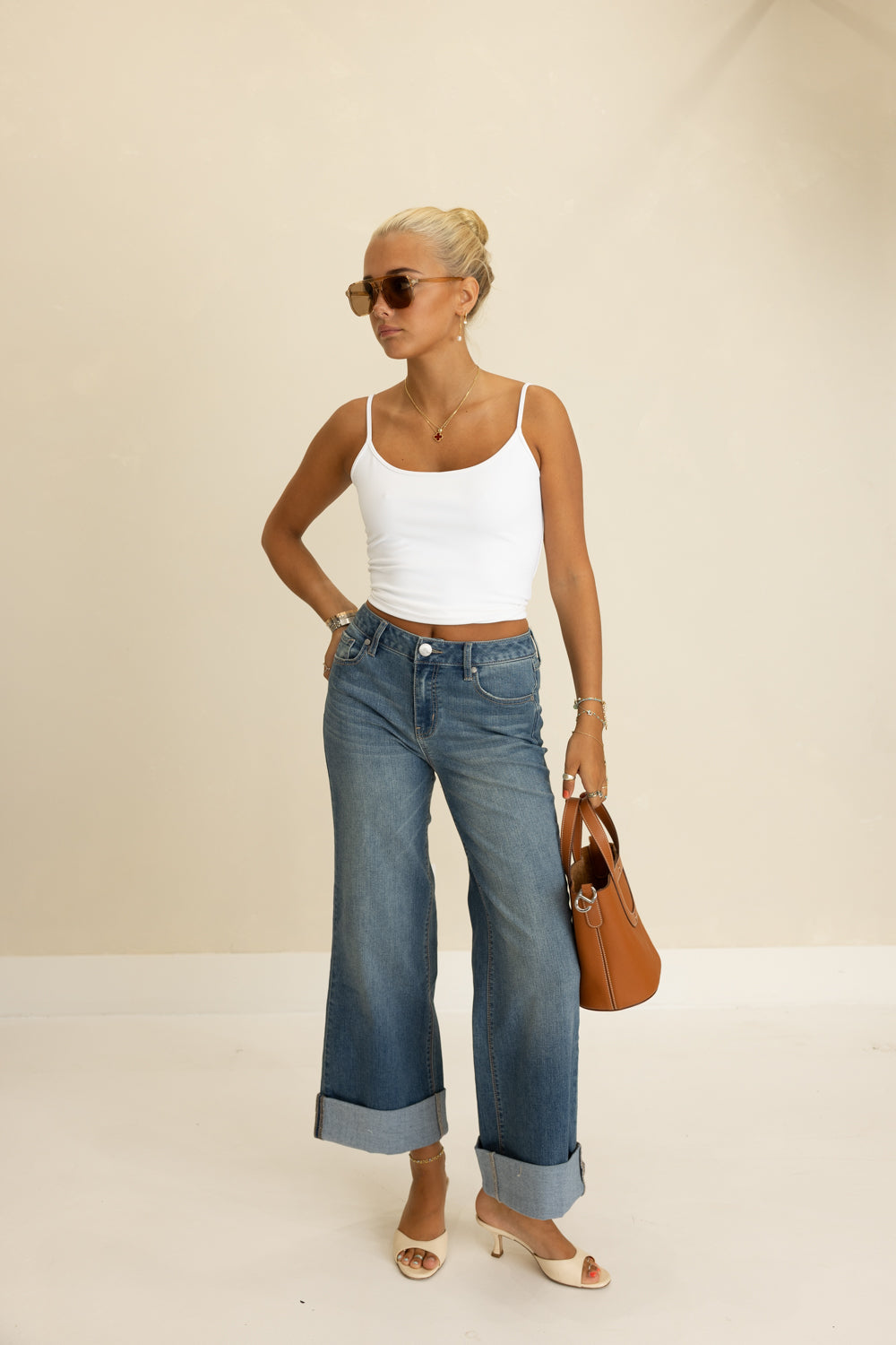 Willa Roll Cuff Slim Wide Leg Denim