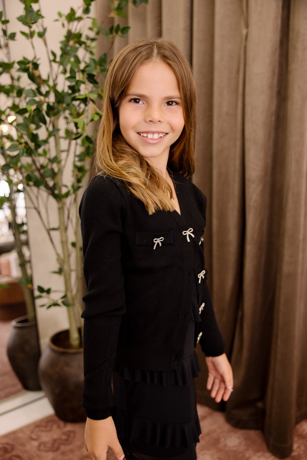 Teen Mickey Black With Bow Buttons Sweater Cardigan