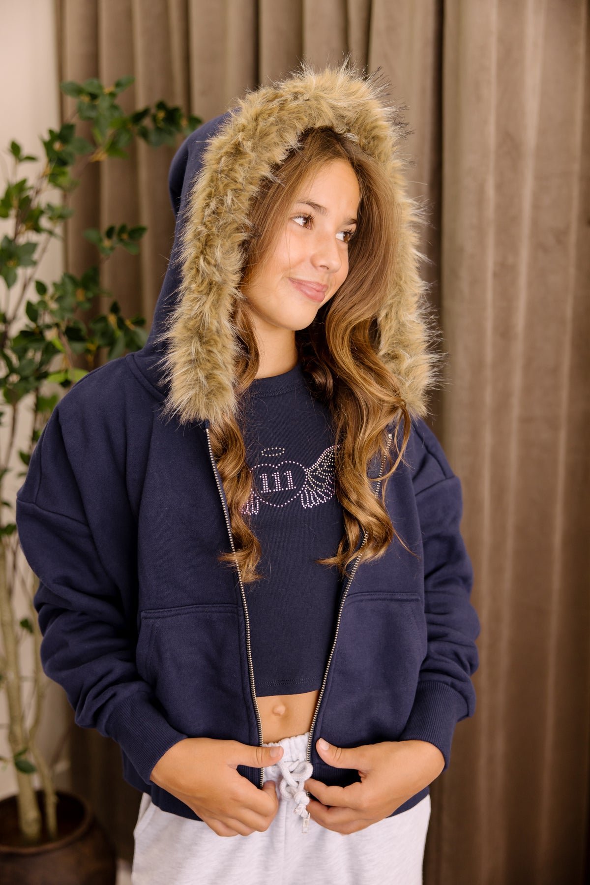 Adrianna Fur Hood Zip Up | Tween