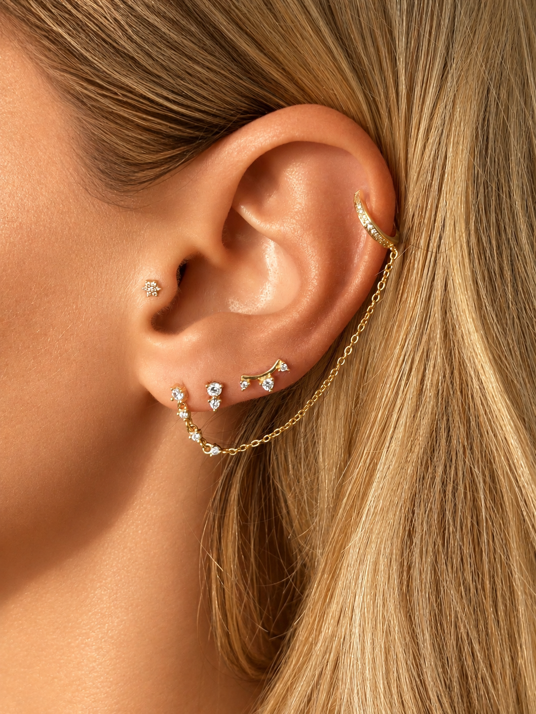 14k Vermeil Reversible Chain Cuff Stud Earring