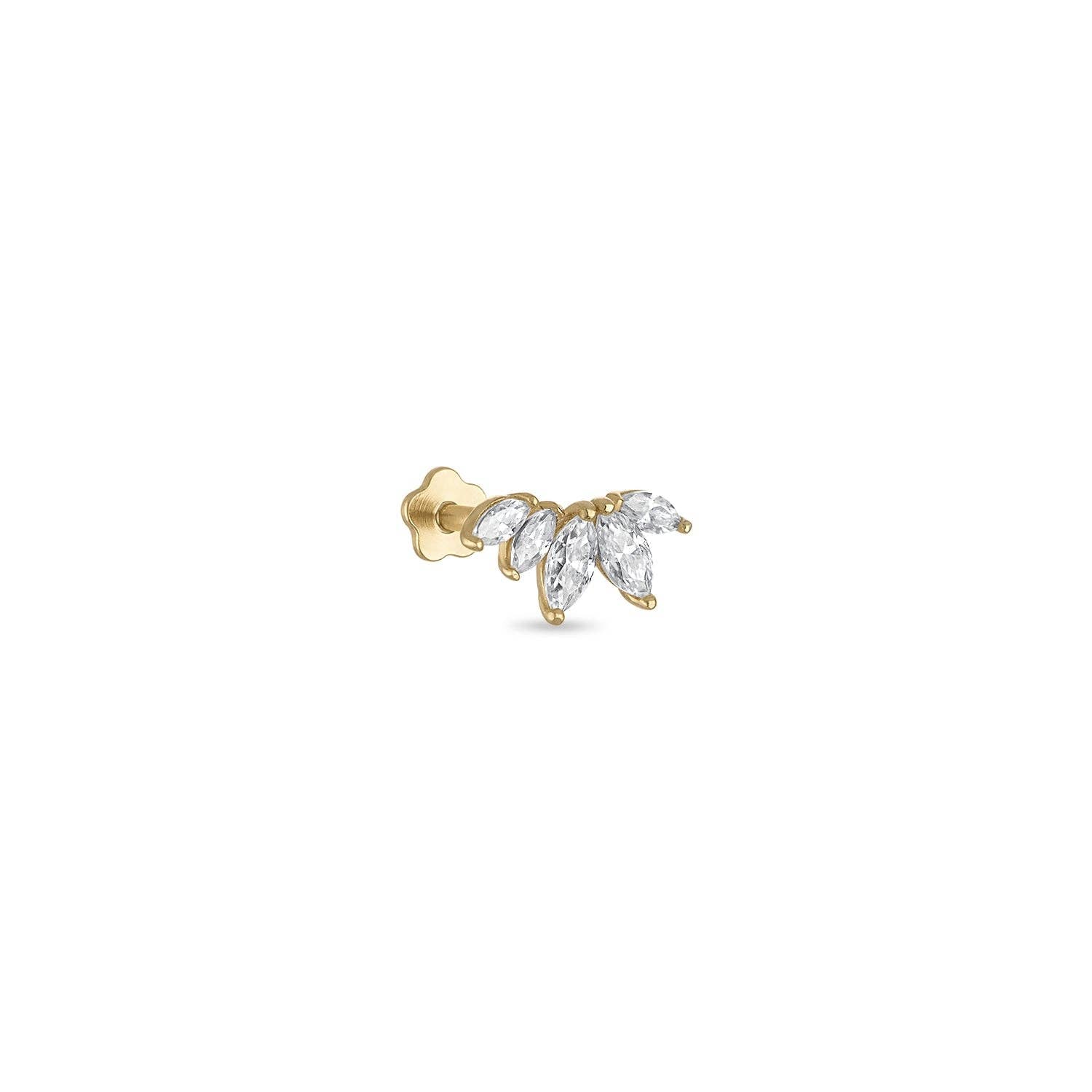 14k Vermeil Marquise Curve Moissanite Flat Back Climber Earring