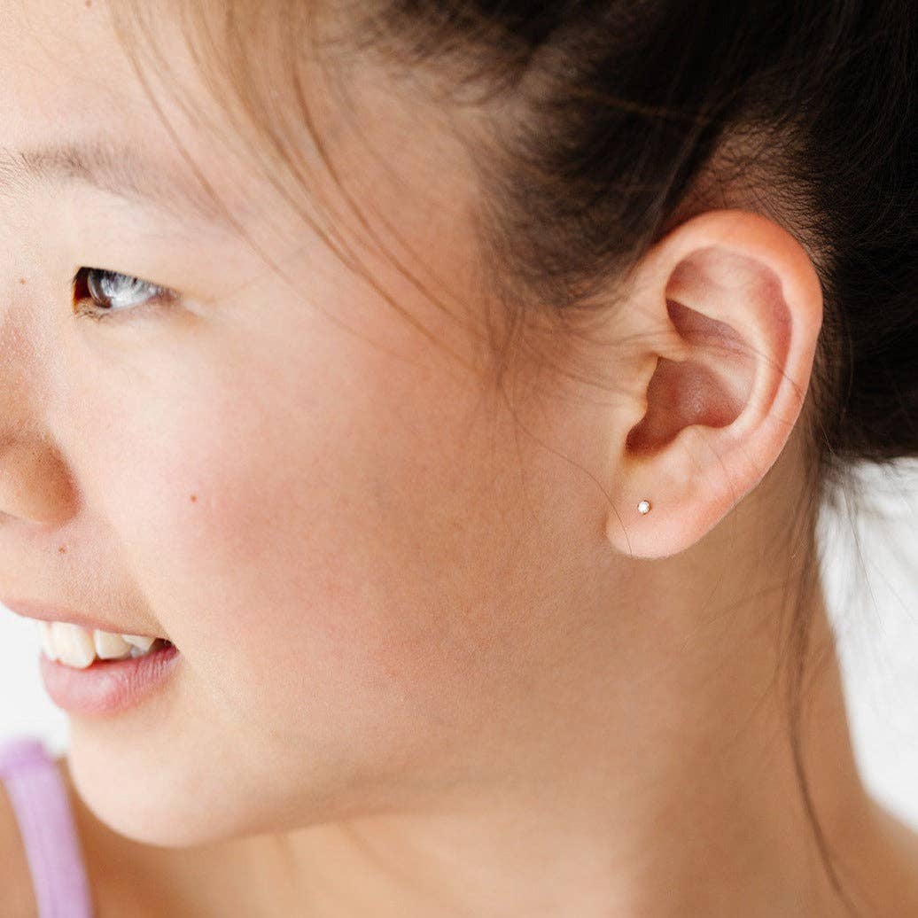 Mini Diamond Stud Earrings - Hypoallergenic, Flat Back, Girl