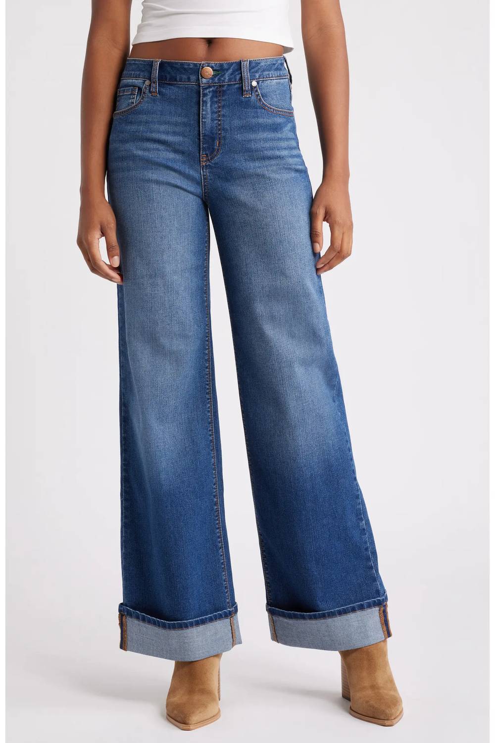 Willa Roll Cuff Slim Wide Leg Denim