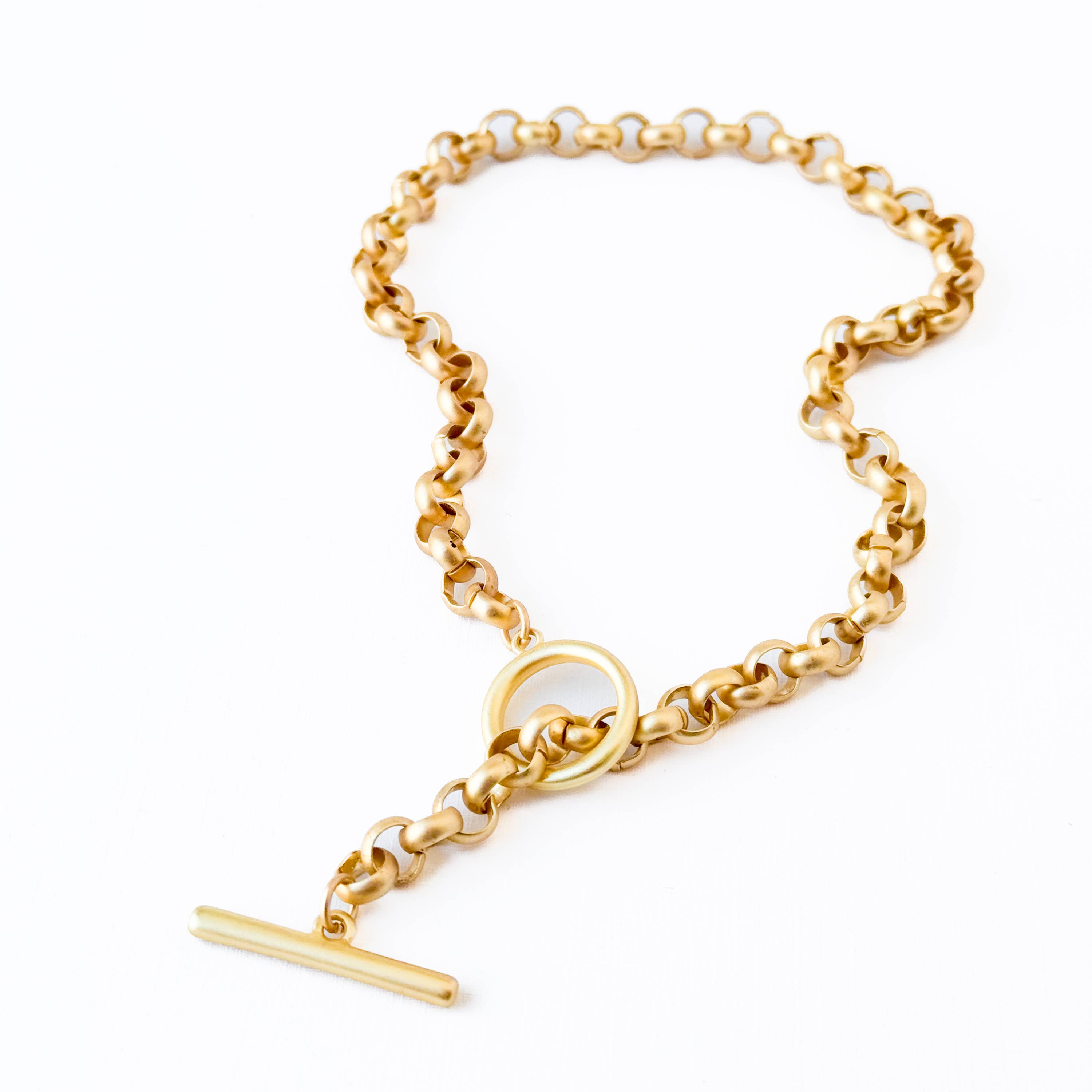 Thick Rolo Gold T Bar Chain Necklace
