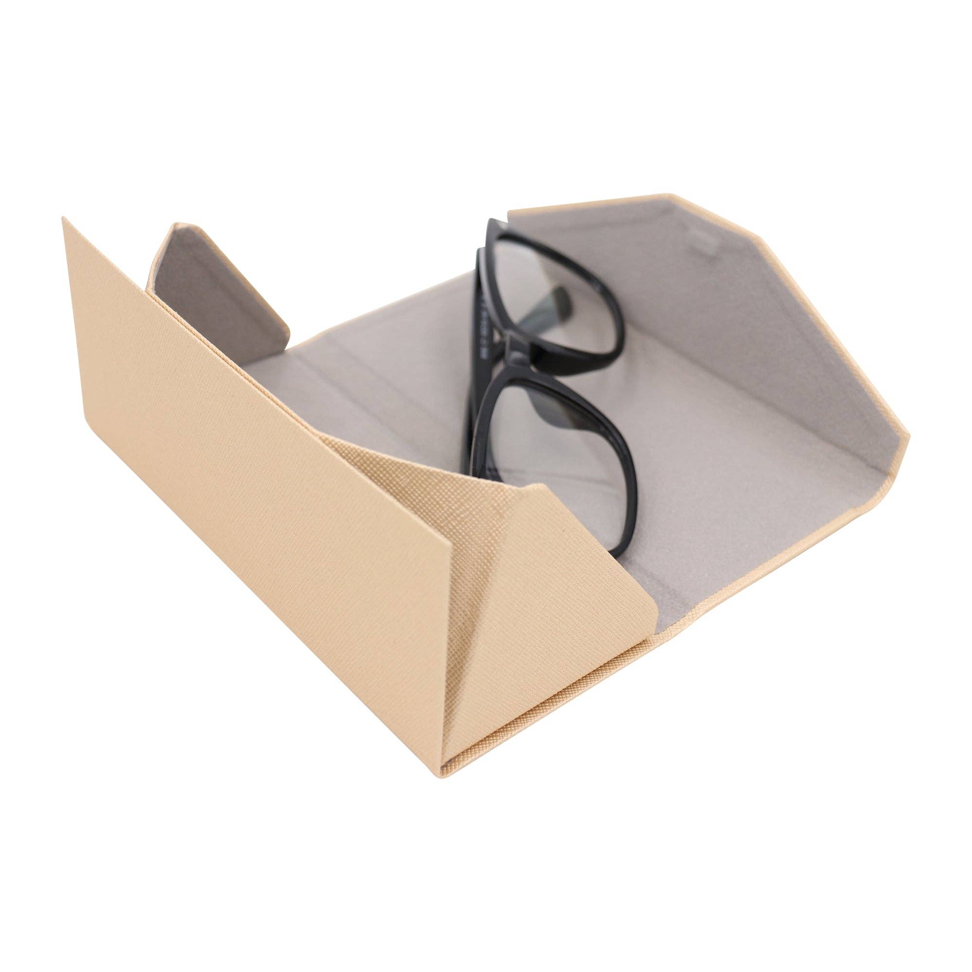Vegan Leather Folding Hard Shell Glasses Case - Gold