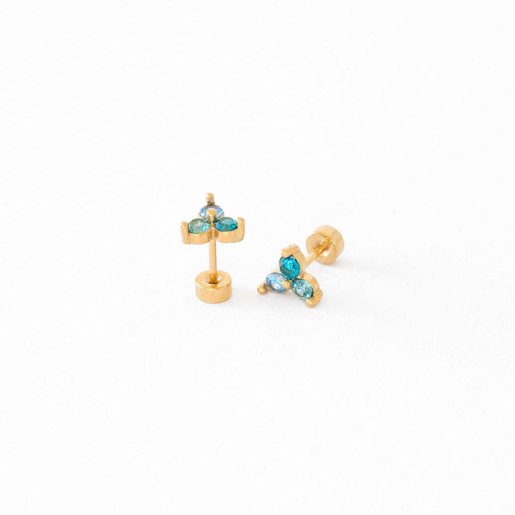 Ombré Gem Stud Earrings - Hypoallergenic, Flat Back, Girl