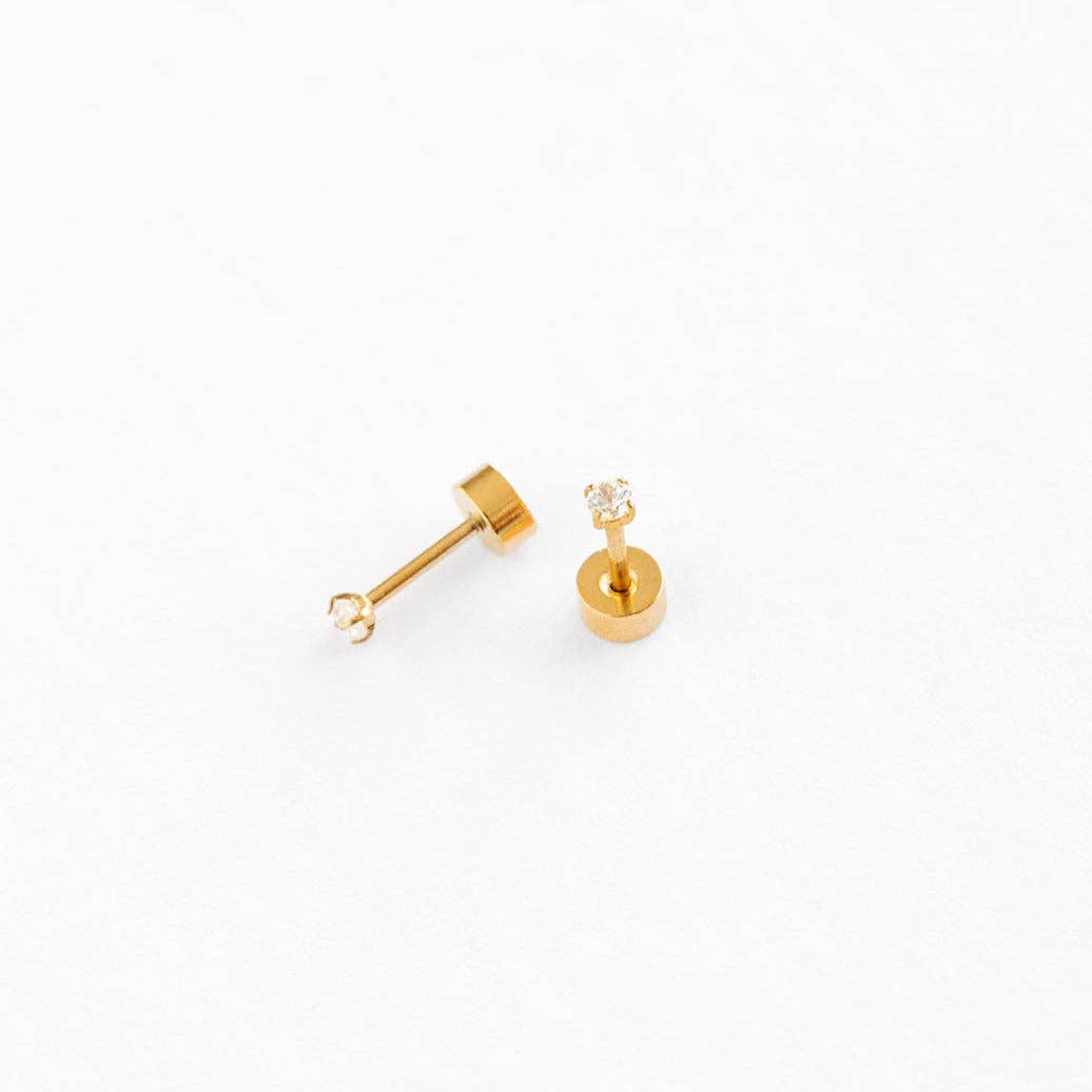 Mini Diamond Stud Earrings - Hypoallergenic, Flat Back, Girl