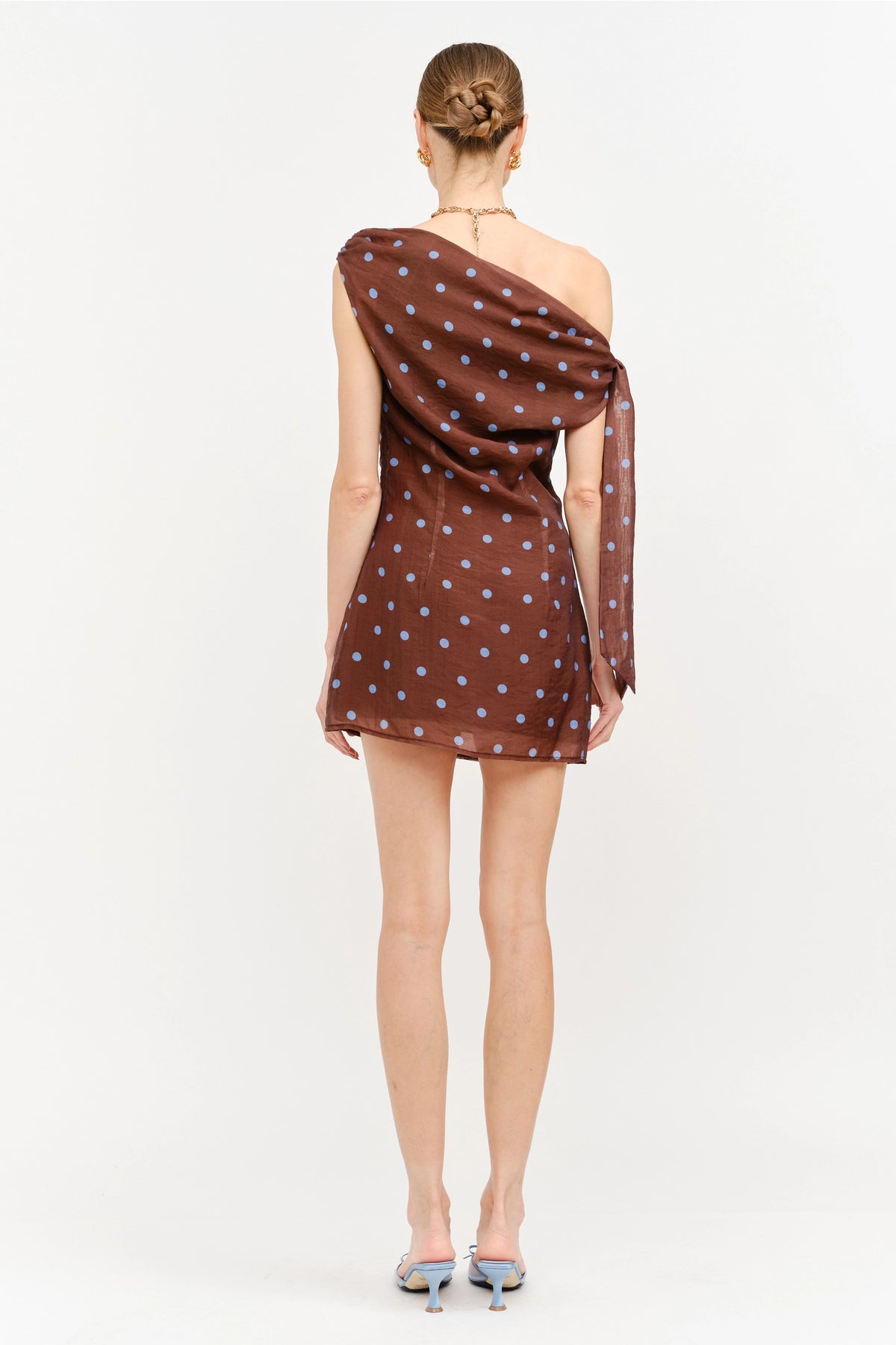 Topaz Brown Dot Asymmetrical Mini Dress