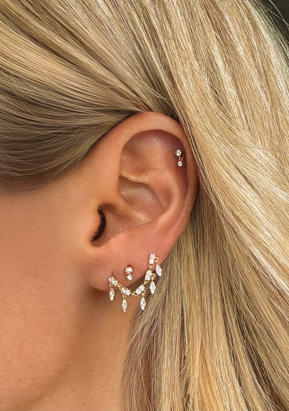 14k Gold Vermeil Chandelier Drop Double Stud Earring