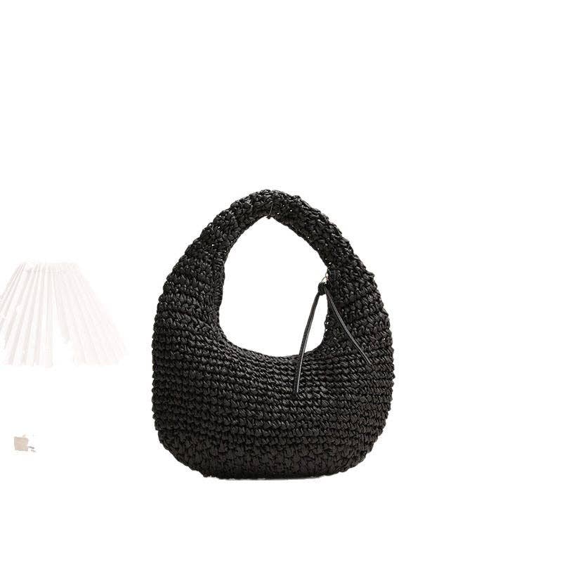 Trendy Solid Color Woven Tote Bag with Tassels