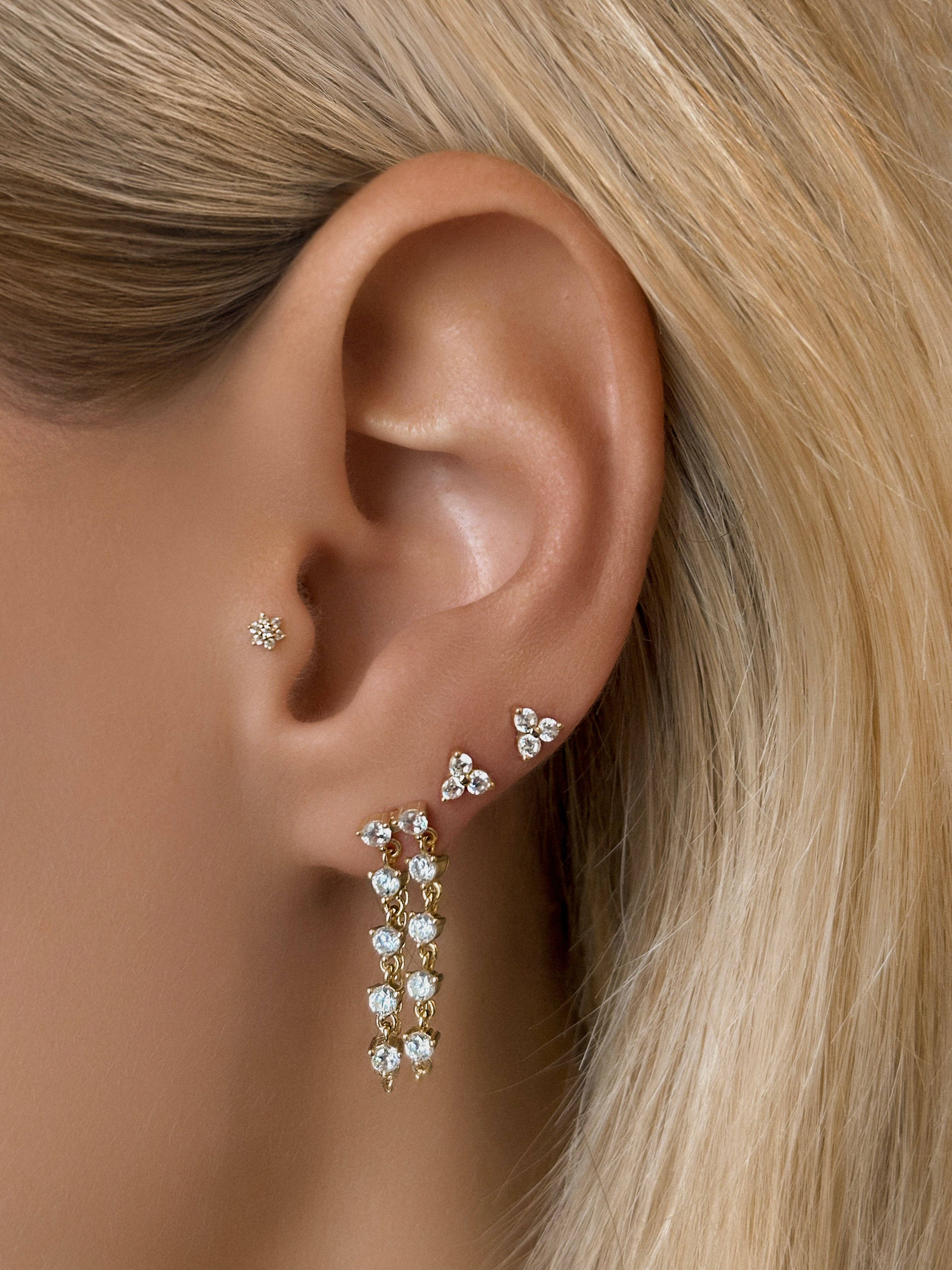 14k Vermeil CZ Double Row Chain Stud Earrings