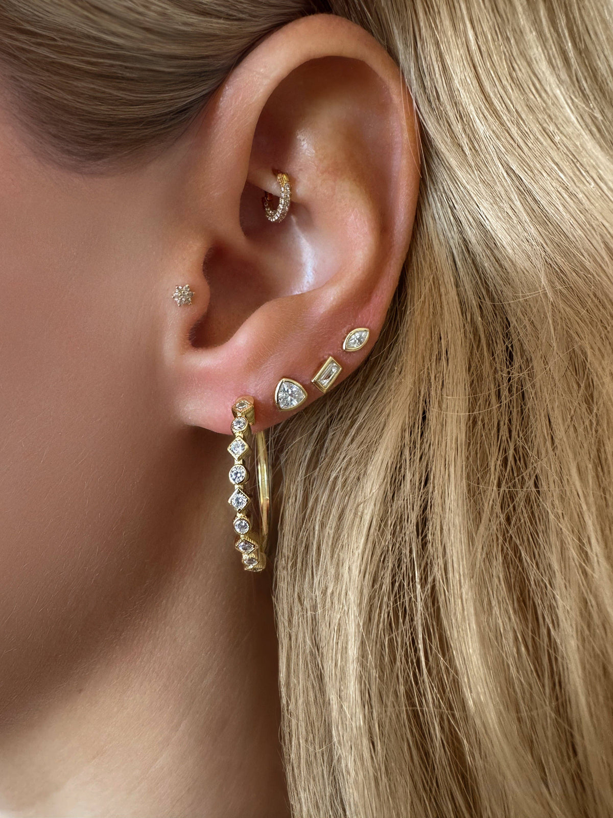 14k Vermeil Bezel Trillion Cut CZ Diamond Studs