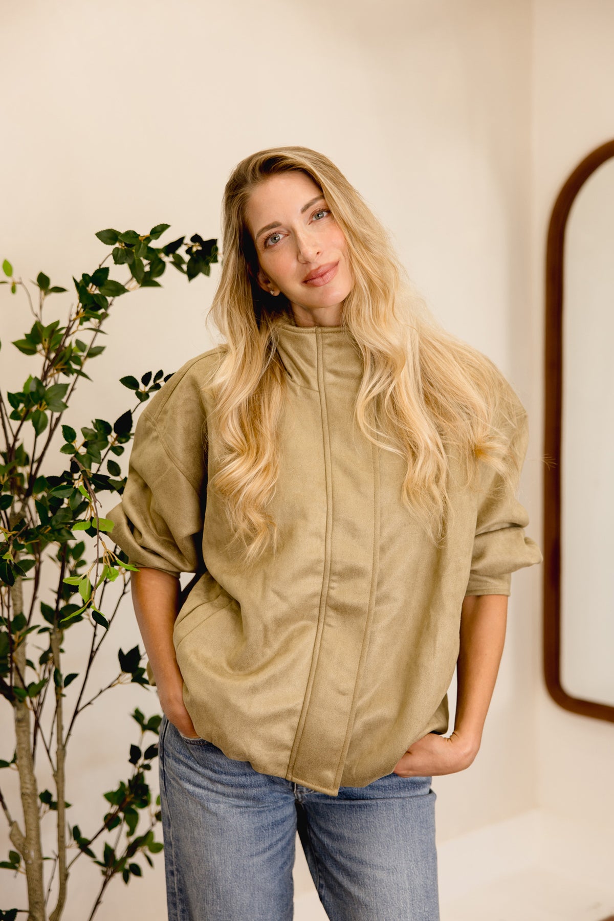 Margot Olive Oversized Suede Jacket