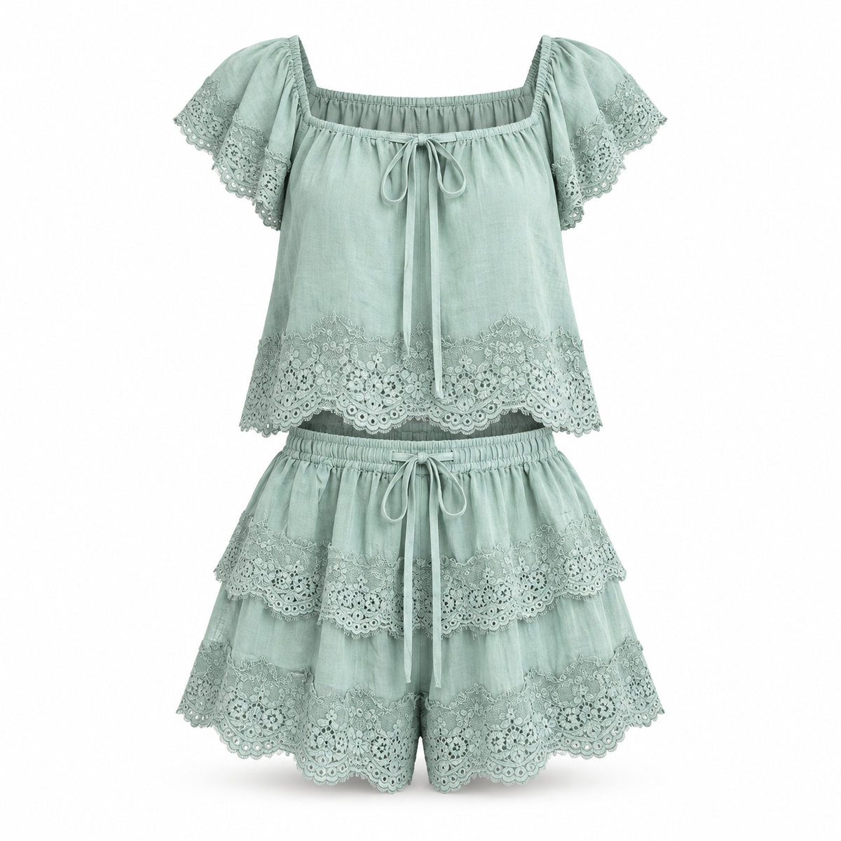 Camille Sage Lace Cap Sleeve Top