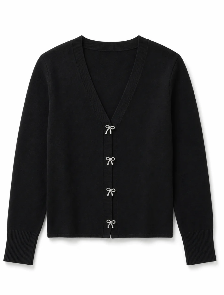 Teen Mickey Black With Bow Buttons Sweater Cardigan