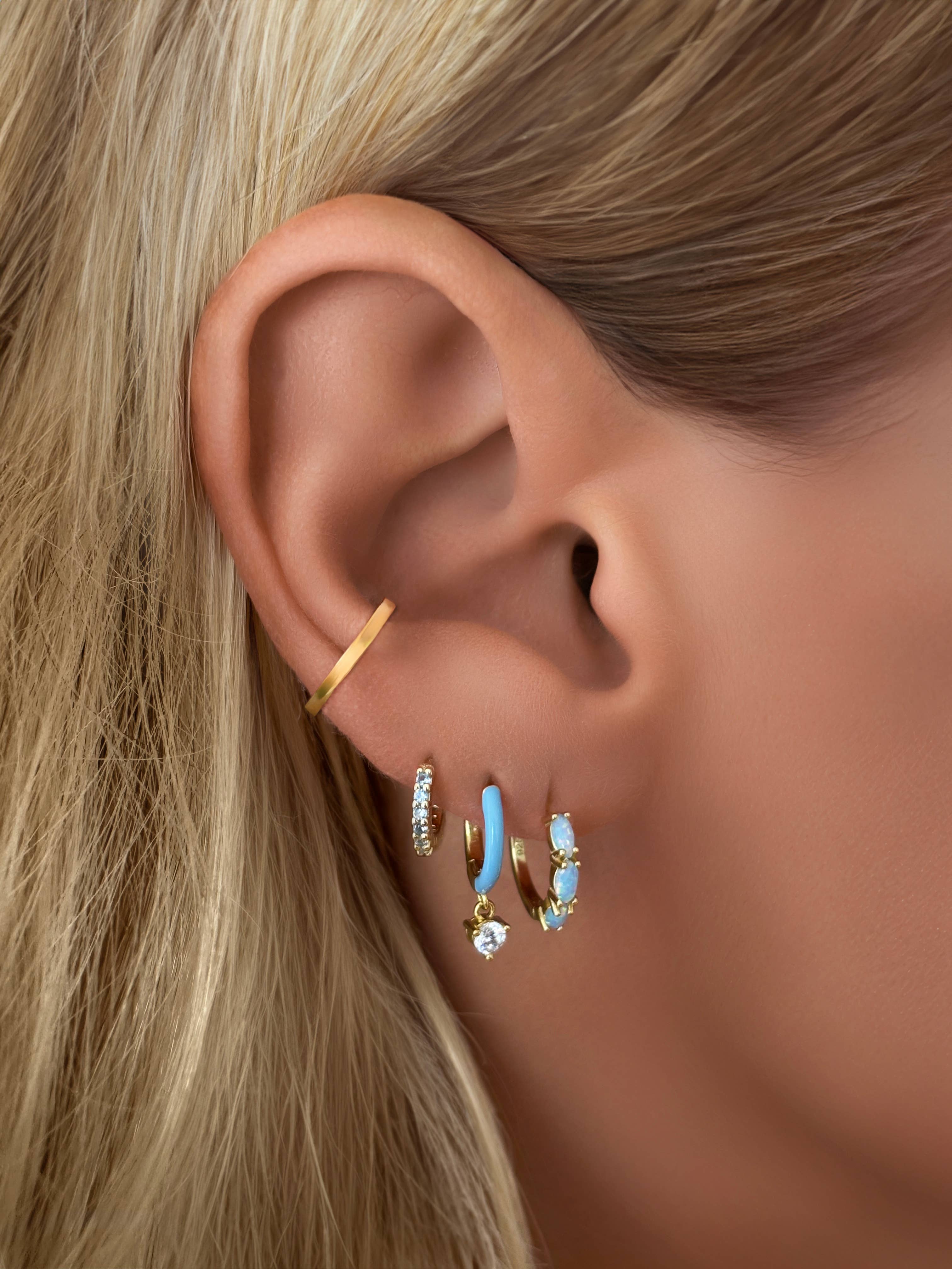 Blue CZ Sapphire Huggie Earrings
