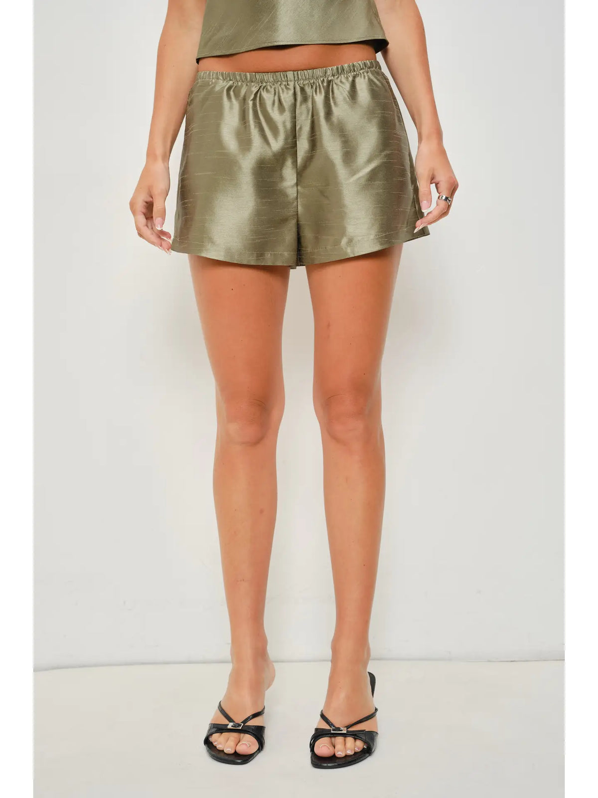 Delphine Olive Taffeta Shorts
