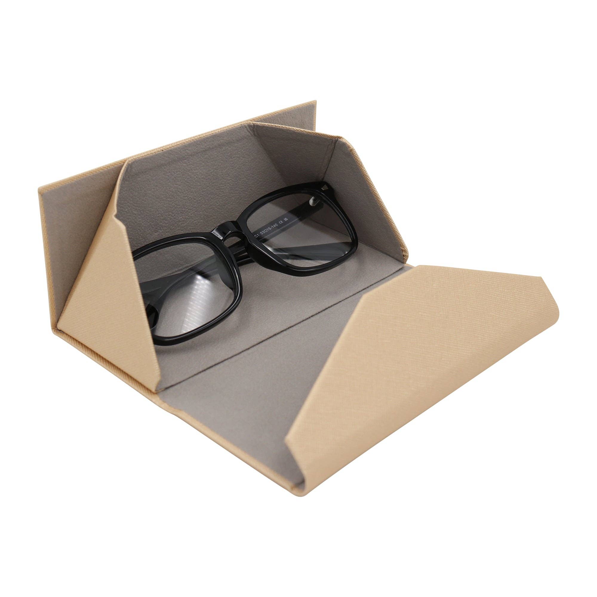 Vegan Leather Folding Hard Shell Glasses Case - Gold