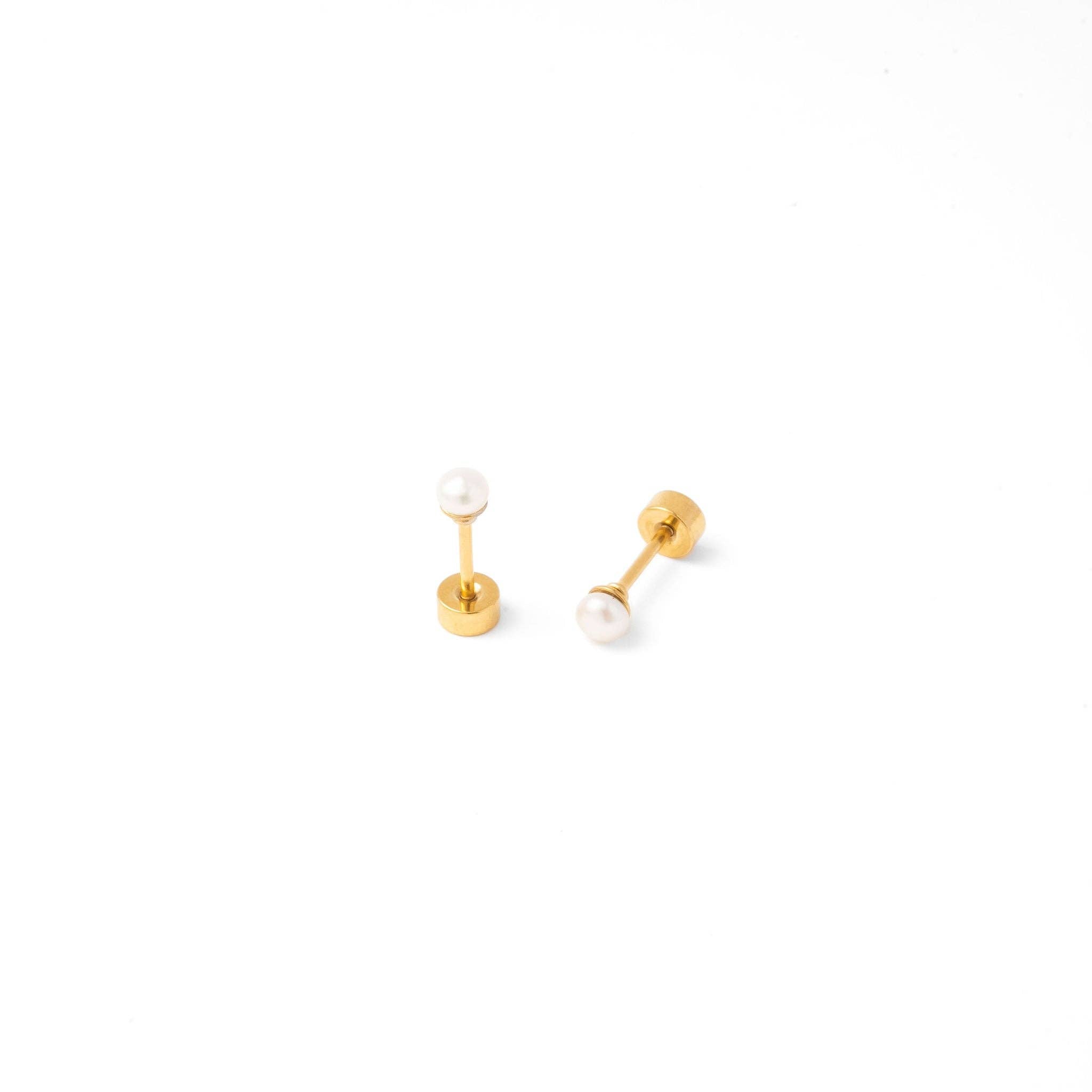 Mini Pearl Stud Earrings - Hypoallergenic, Flat Back, Girl