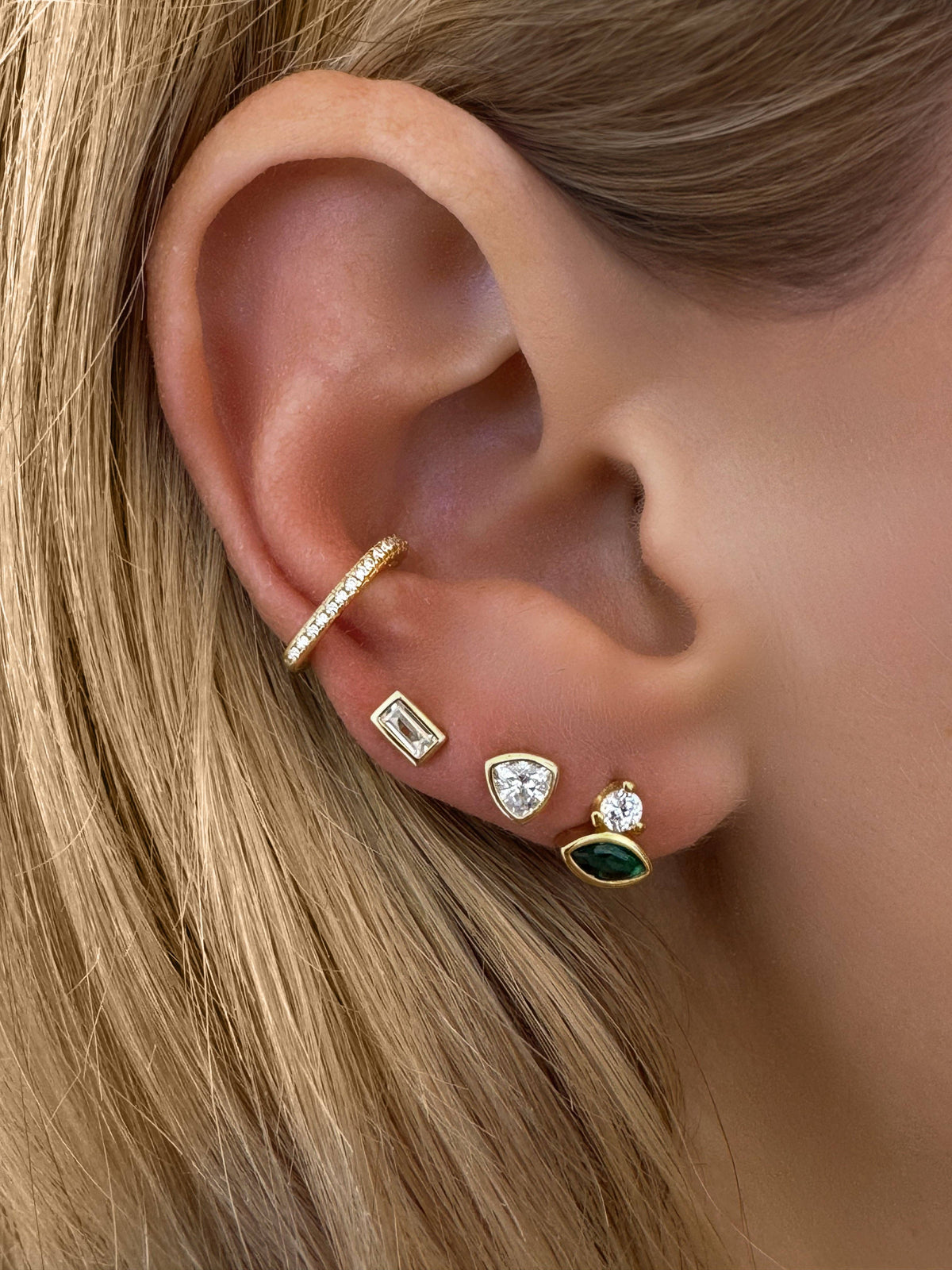 14k Vermeil Bezel Trillion Cut CZ Diamond Studs
